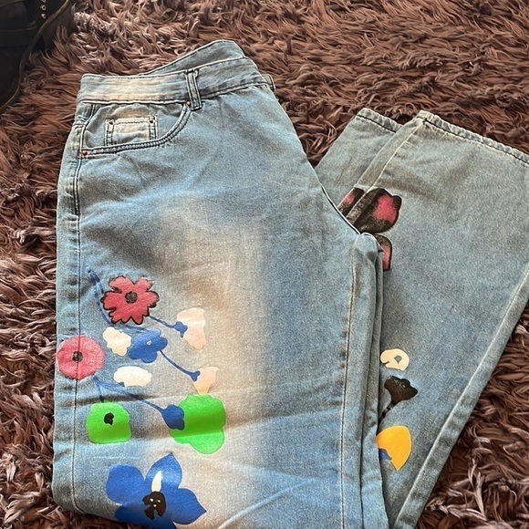 DENIM JEANS FLORAL PAINTED, NEW XL
VERY BOHEMIAN, HIPPIE VIBES - Picture 2 of 6